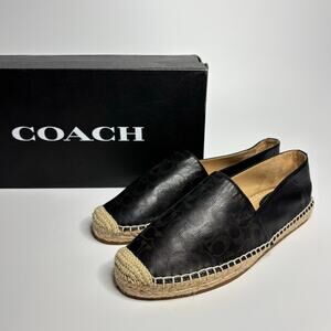 Coach Carley Leather Slip On Espadrille Loafers in Black